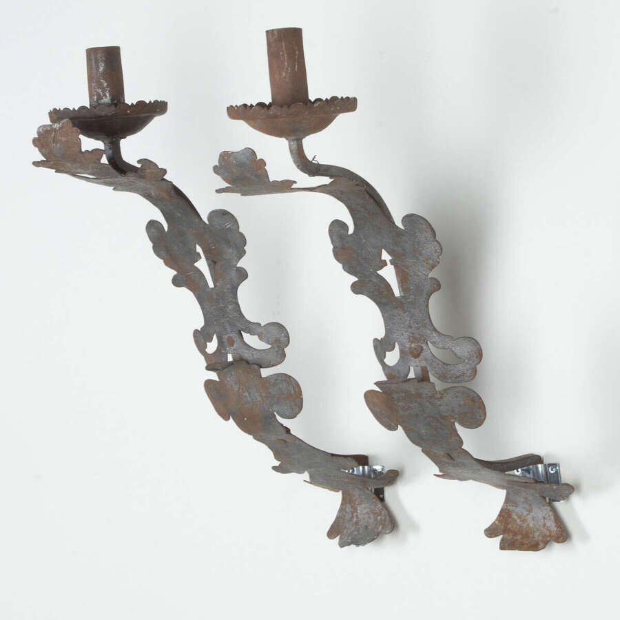 Pair of Early 18th Century Wrought Iron Wall Sconces