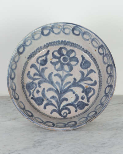 Late 19th Century Spanish Blue and White Glazed Terracotta Lebrillo Bowl