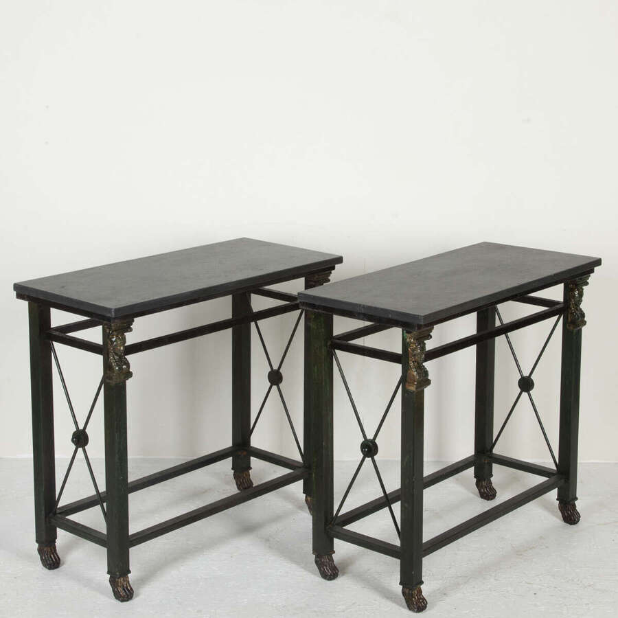 Pair of French Empire Style Console Tables